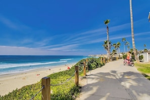Sun loungers, beach umbrellas, beach towels