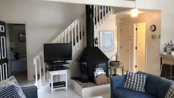 Smart TV, DVD player, books, video library