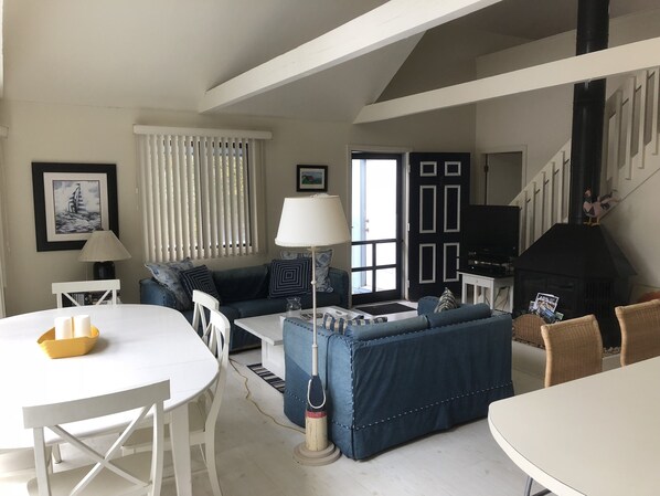 Smart TV, DVD player, books, video library