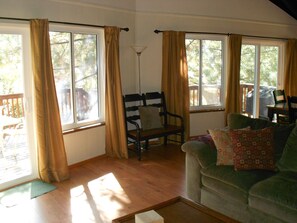 Smart TV, fireplace, DVD player, books