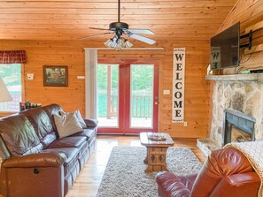 Smart TV, fireplace, DVD player, books