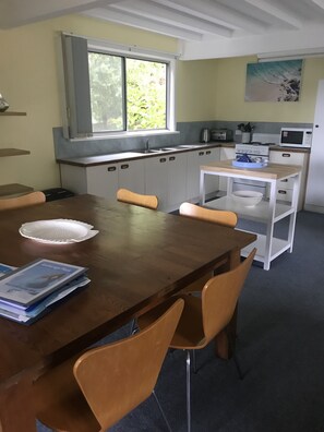Microwave, oven, coffee/tea maker, cookware/dishes/utensils