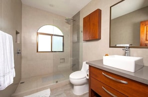 Shower, hair dryer, towels, shampoo - Newly Remodeled Beachfront Condo, Ground-Floor Terrace & Direct Access to Playa Flamingo (Santa Cruz, Guanacaste, Playa Flamingo)
