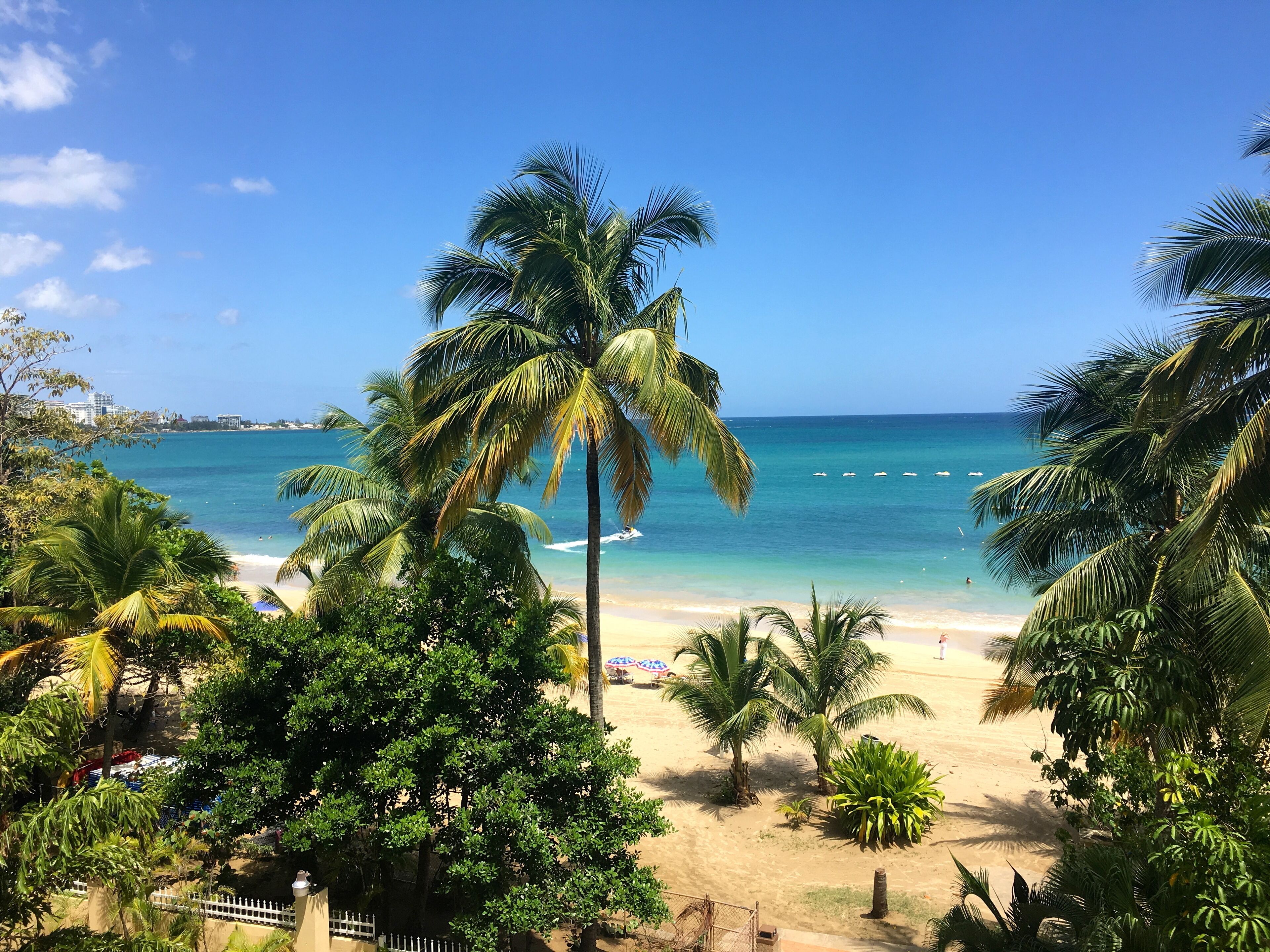 On the beach, sun-loungers, beach towels