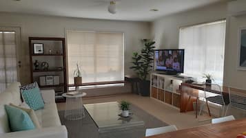 TV, DVD player, books, video library