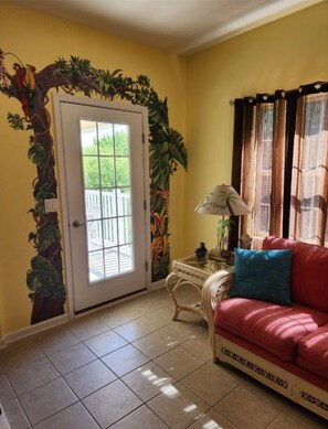 Smart TV, fireplace, video games, DVD player