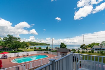 View from our balcony towards pool and ocean.