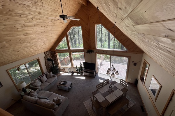 Smart TV, caminetto, lettore DVD, libri