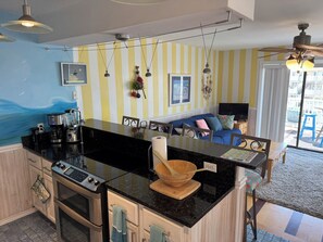 Coffee/tea maker, fridge, microwave, oven - Luxury Top Floor Condo-Panoramic Ocean Views-Paws Welcome (Carolina Beach)