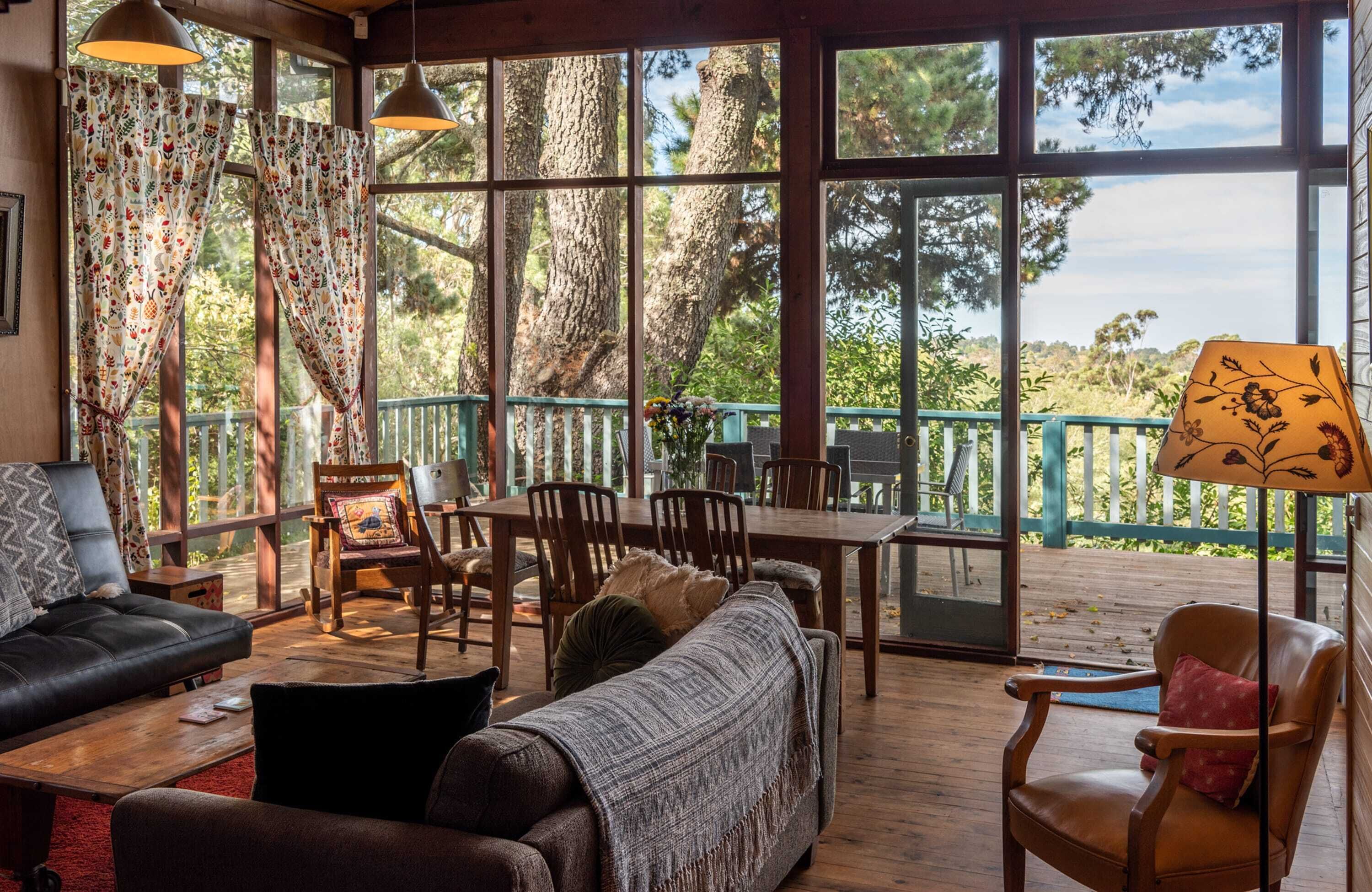 TV, fireplace, books