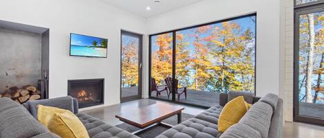 Smart TV, chimenea, reproductor de DVD y tenis de mesa