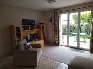 Smart TV, DVD player, books, video library