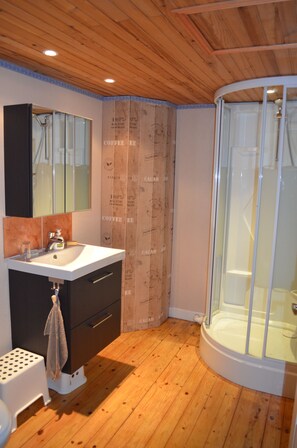 Ensemble douche/baignoire, sèche-cheveux, serviettes fournies