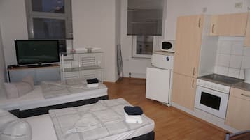 Studio, salle de bains attenante (Vierer ) | Cuisine privée | Grand réfrigérateur, micro-ondes, four