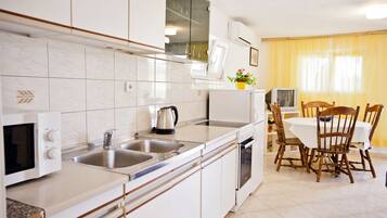Apartment, 1 Bedroom, Terrace, Ground Floor | Private kitchen | Fridge, microwave, stovetop, coffee/tea maker