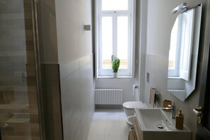 Shower, free toiletries, hair dryer, bidet