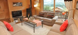 Smart TV, fireplace, video game console, DVD player