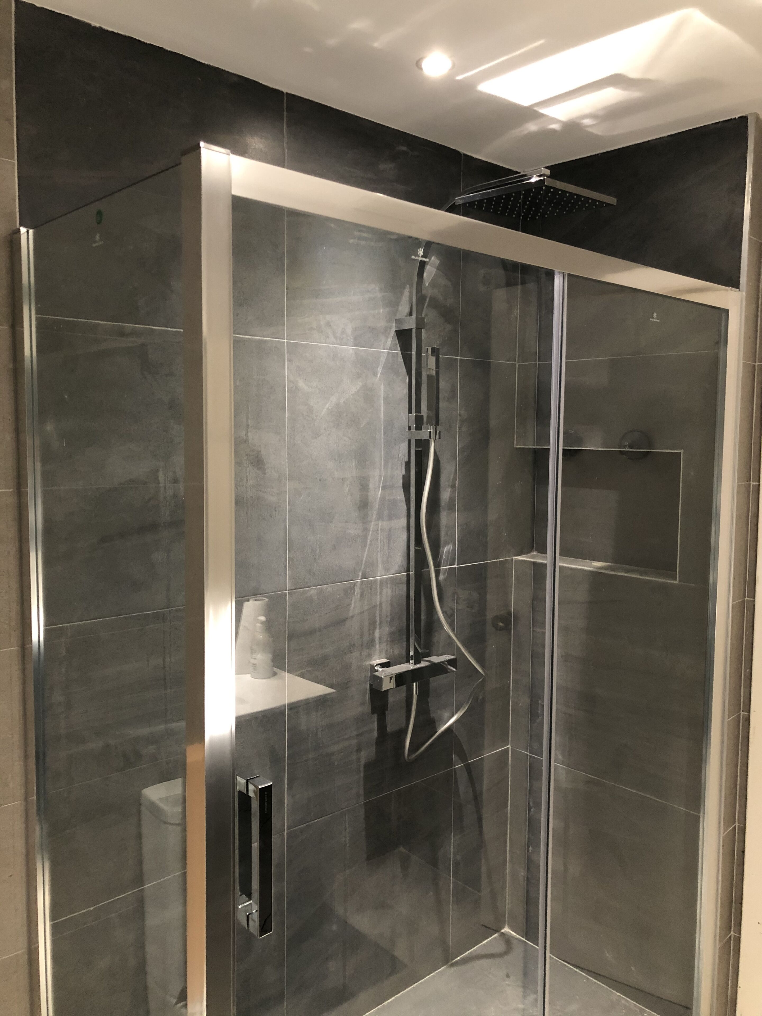 Combined shower/tub, hair dryer, bidet, towels