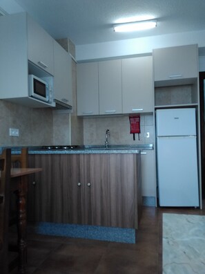 Fridge, microwave, stovetop
