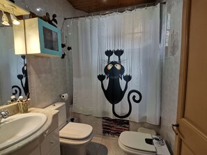 Baignoire, sèche-cheveux, bidet, serviettes fournies