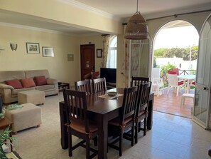 Smart TV, fireplace, DVD player, books