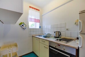 Fridge, oven, stovetop, cookware/dishes/utensils