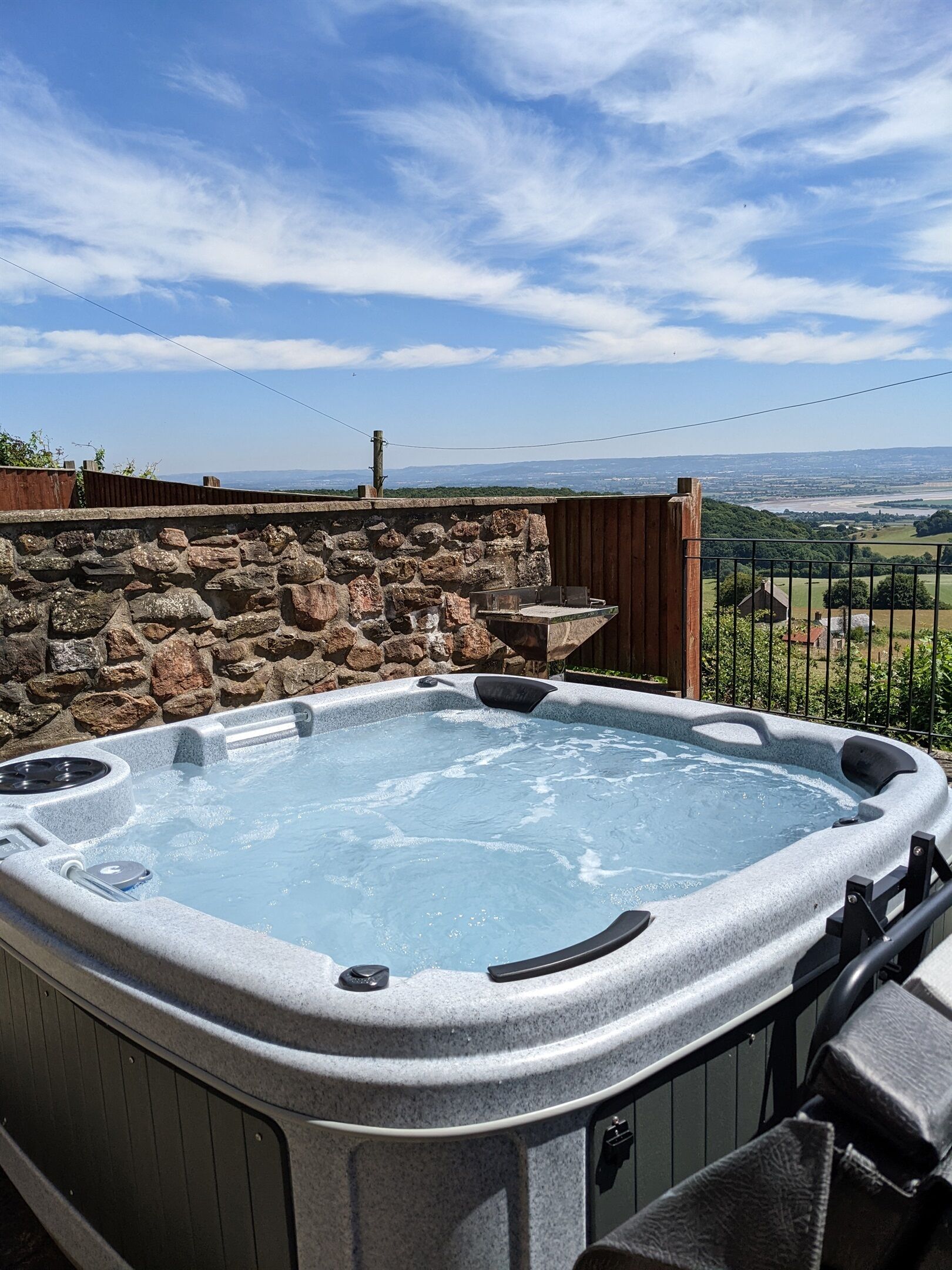 Picture of the hot tub bubbling with jets on.