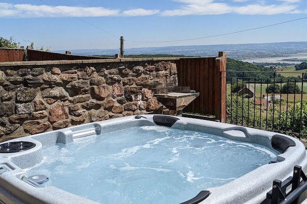Picture of the hot tub bubbling with jets on.