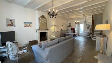 TV connectée, cheminée, lecteur de DVD, chaßne hi-fi