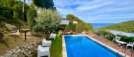 Outdoor pool, sun loungers