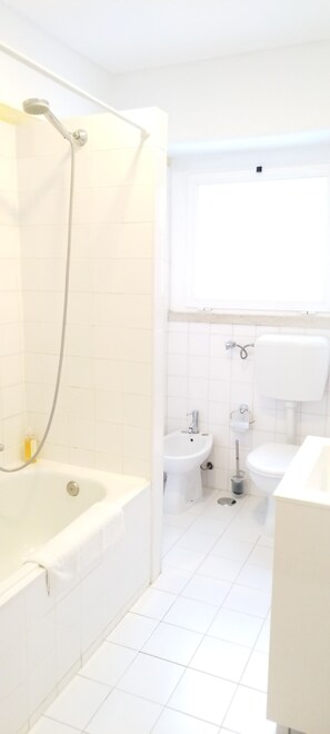 Ensemble douche/baignoire, sèche-cheveux, bidet, serviettes fournies