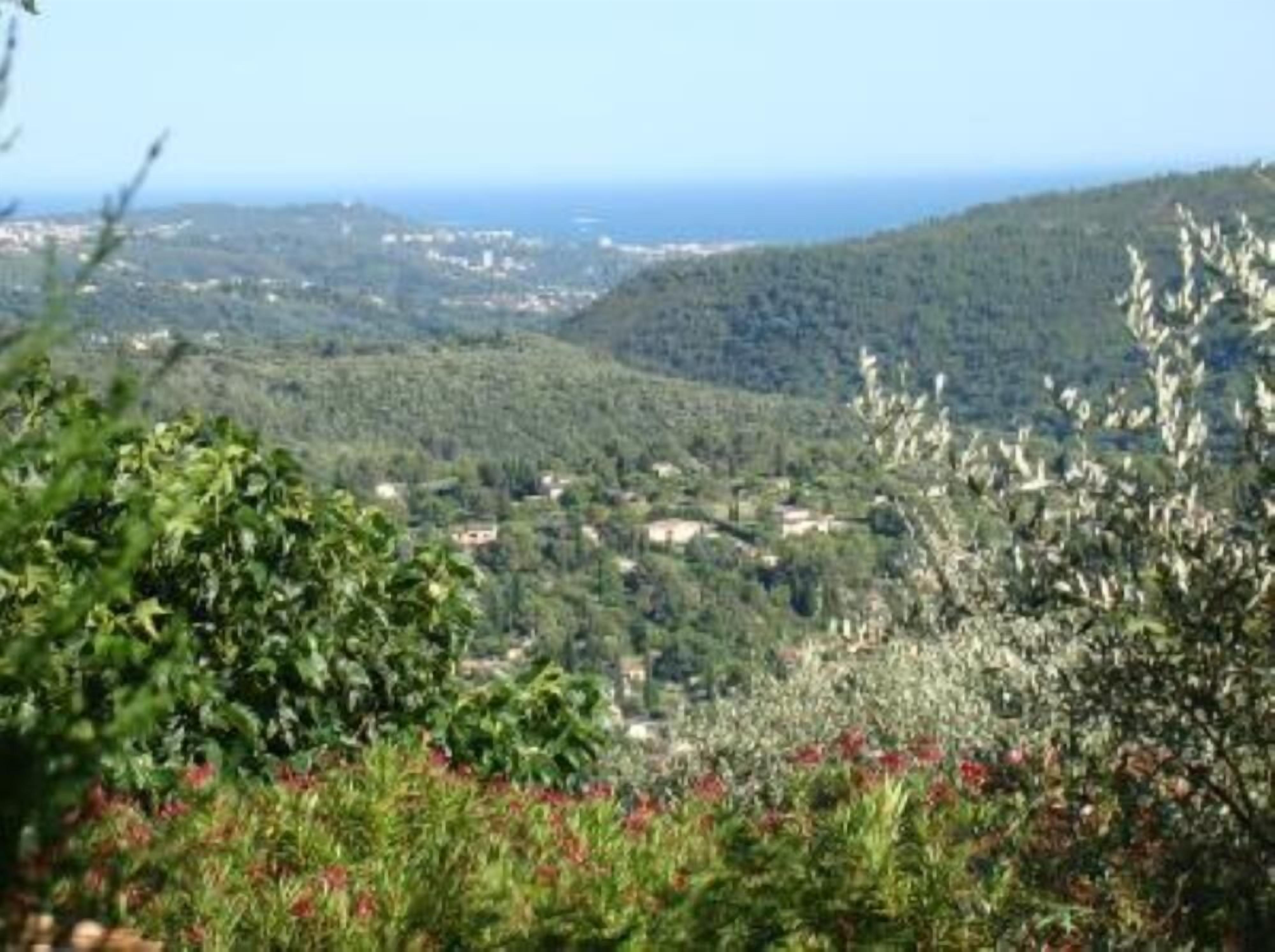 Eine bergige Landschaft mit einem Dorf im Tal.