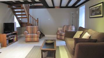 Televisión, reproductor de DVD, libros