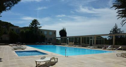 Studio with sea view balcony for 4 pers. quiet with swimming pool, parking and cellar