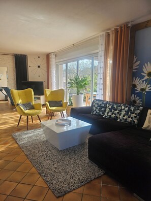 Télévision, lecteur de DVD, livres, chaîne hi-fi