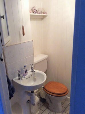 Duschwanne, Haartrockner, Seife, Toilettenpapier