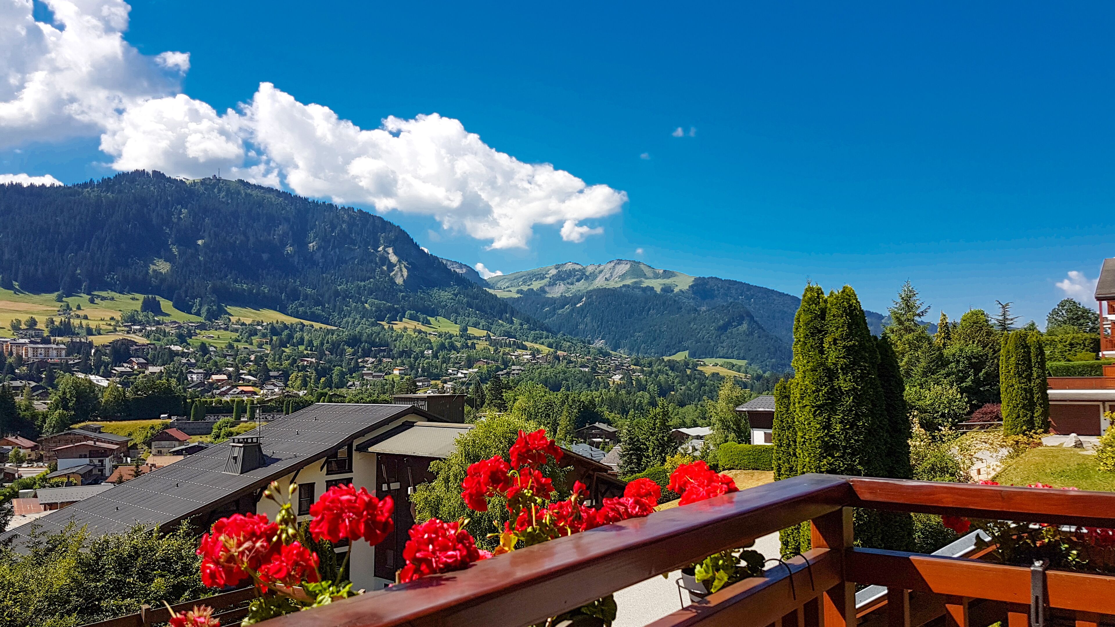vue du balcon sur le village et la montagne