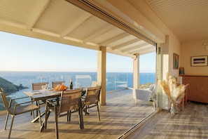 Outdoor dining - Modern Villa Perched on a Hill Overlooking the Cretan Sea! (Rethymno)