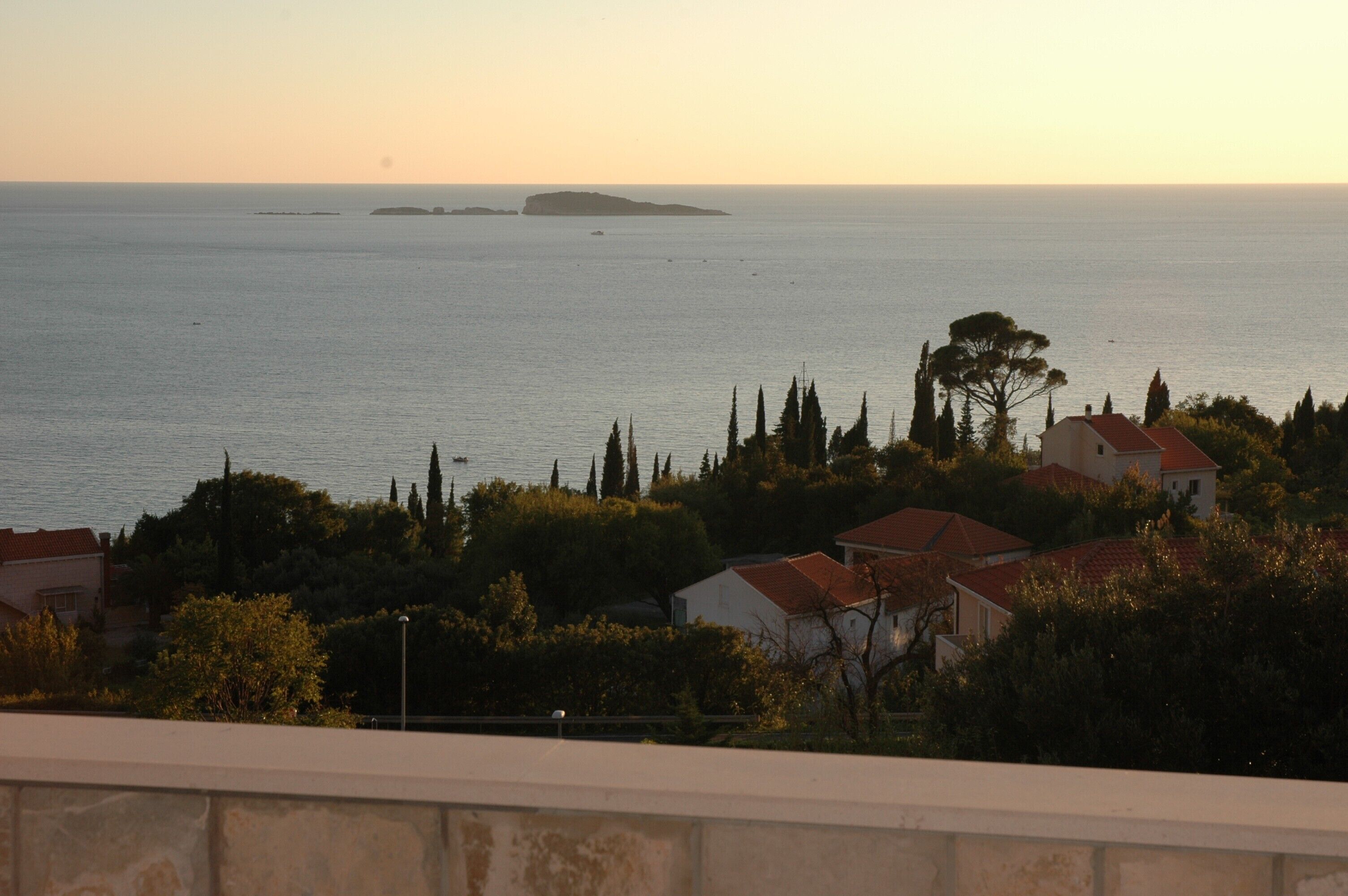 Une vue sur la côte, avec des maisons et des arbres.