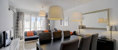 TV, DVD player, stereo