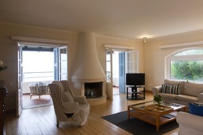 Smart TV, fireplace, DVD player, books