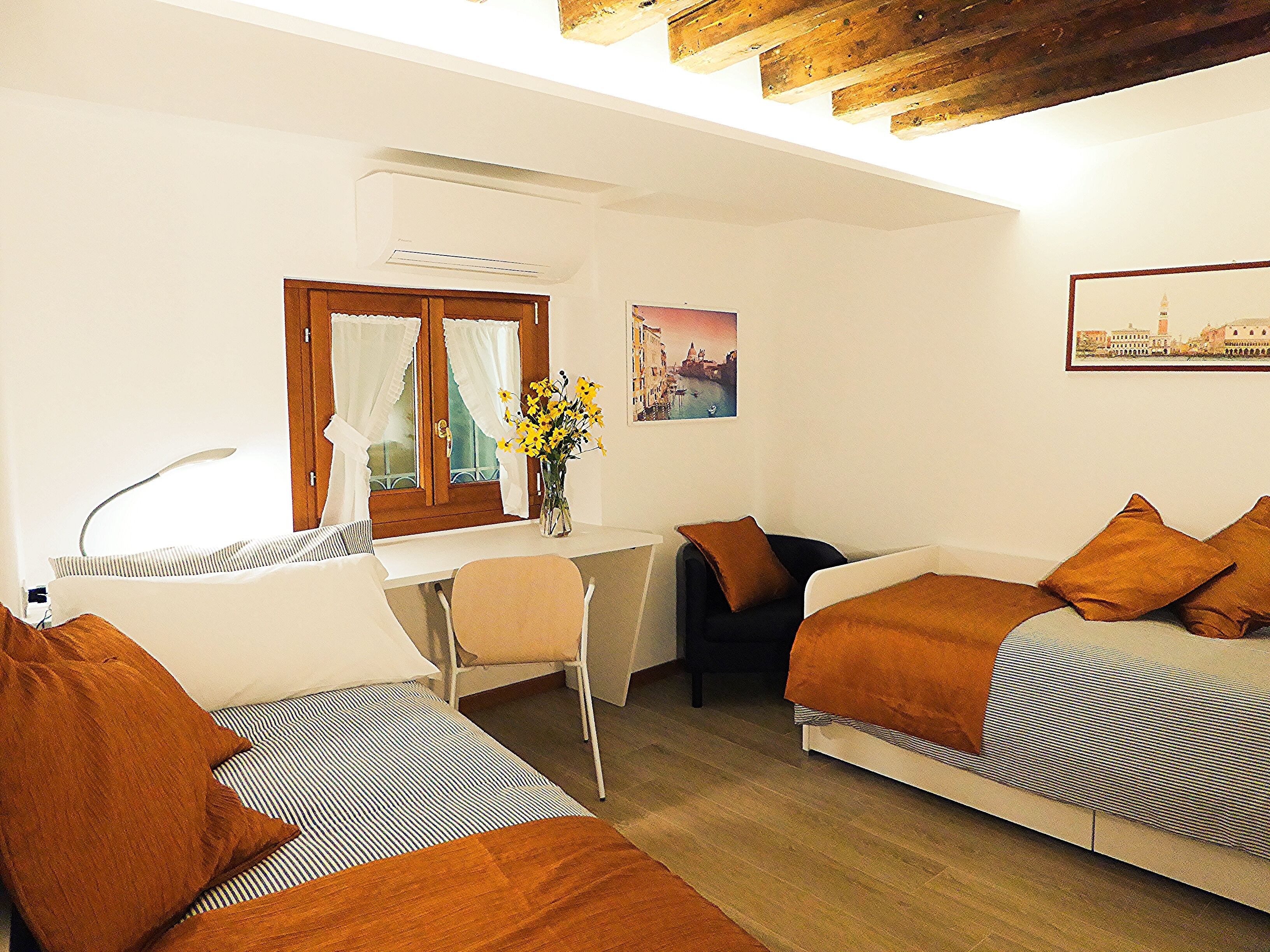2 bedrooms, desk, iron/ironing board, travel crib