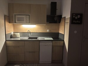A compact kitchen with a microwave, toaster, sink, and dishwasher. - apartments - 3 rooms - 4/6 persons (Saint-Mandrier-Sur-Mer)