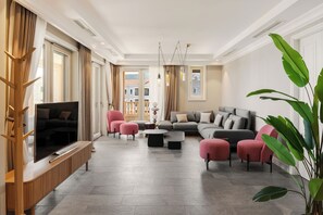Luxury Three Bedroom Residence Sea View | Living area | 40-inch TV with cable channels, fireplace - Lustica Bay Vacation Homes (Radovici)