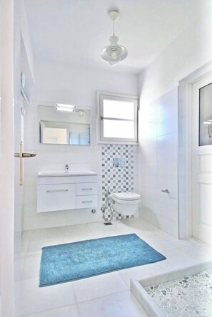 Suihku, hiustenkuivaaja, pyyhkeet, vessapaperi