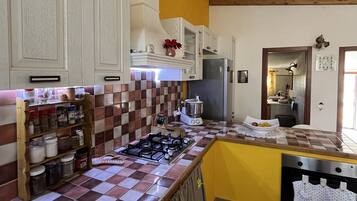 Fridge, oven, stovetop, coffee/tea maker