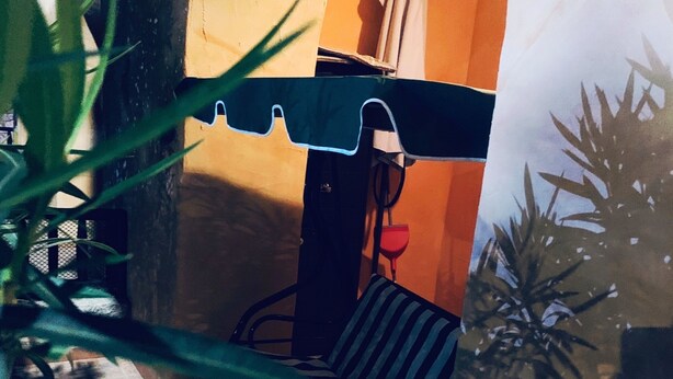 Une pièce comprenant un lit, une chaise, une table et une plante.