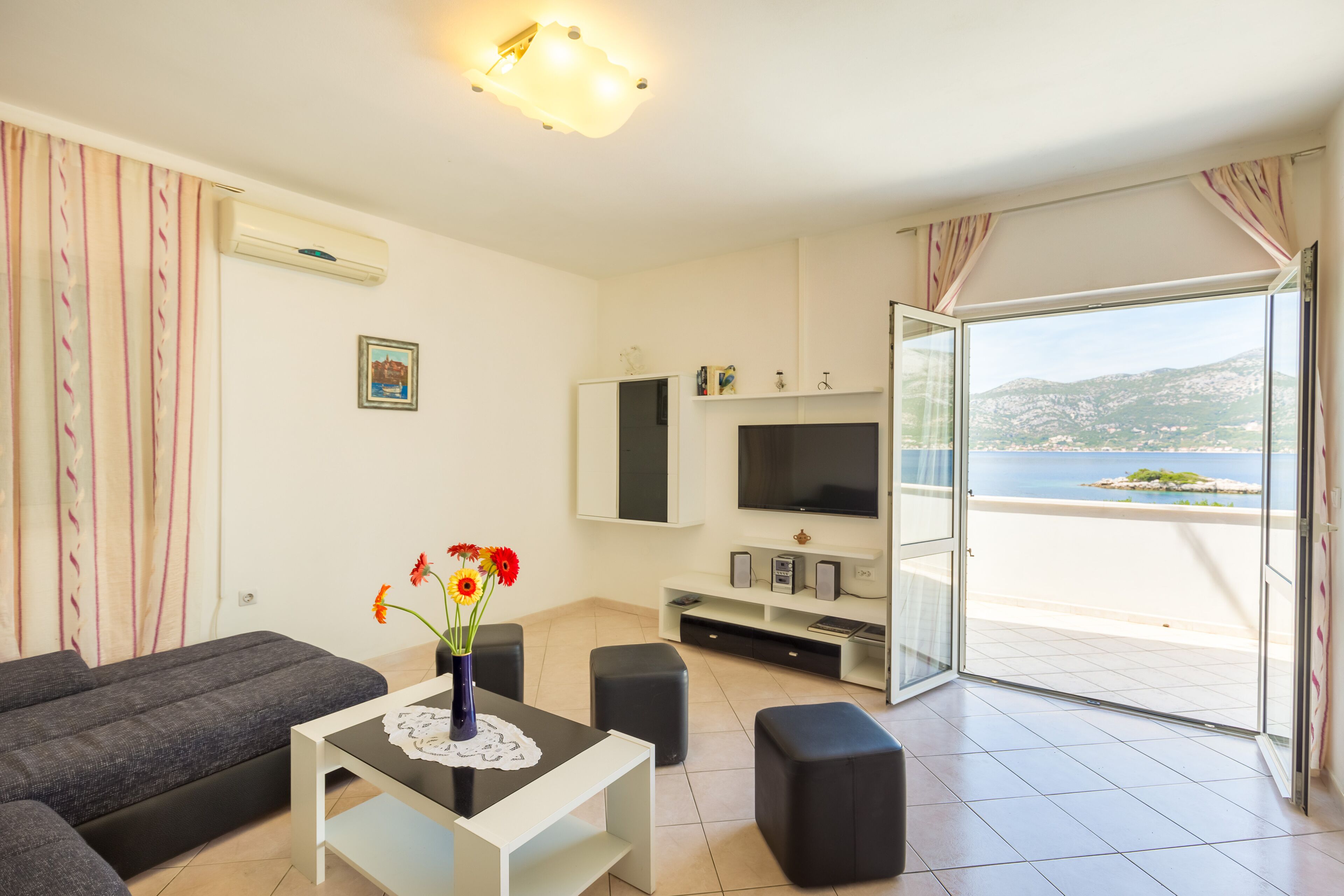 テレビ、暖炉、書庫、ステレオ