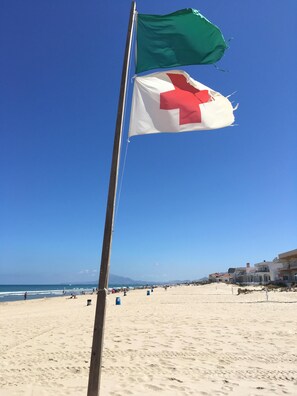 Beach nearby, sun loungers