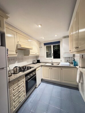 Frigorífico, microondas, horno y placa de cocina